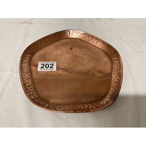 202 - 2 VINTAGE COPPER TEACHERS WHISKY ADVERTISING TRAYS