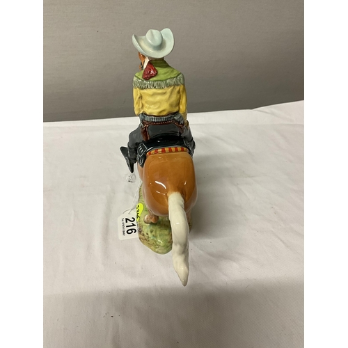 216 - BESWICK COWBOY ON HORSEBACK A/F 1 EAR MISSING H 9