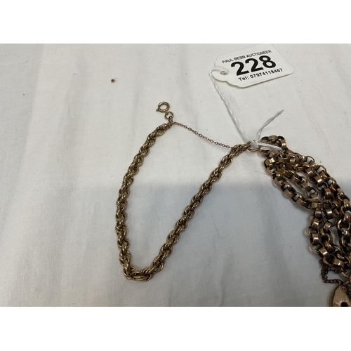 228 - 2 GOLD CHAINS AND LOCKET - 1 CHAIN STAMPED 10CT TESTED FOR GOLD (LOCKET NOT GOLD) TOTAL WEIGHT 16G A... 