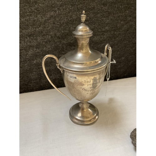 244 - HALLMARKED SILVER TROPHY WITH LID H 8