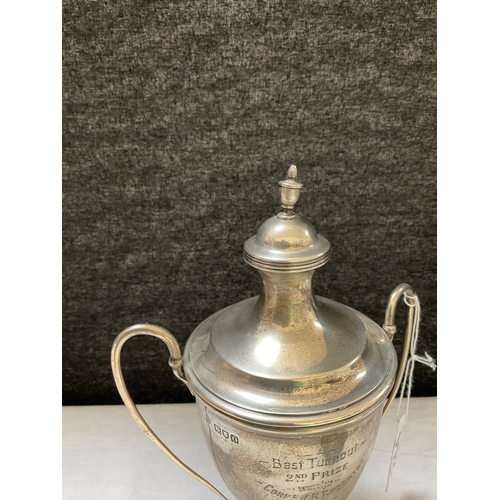 244 - HALLMARKED SILVER TROPHY WITH LID H 8