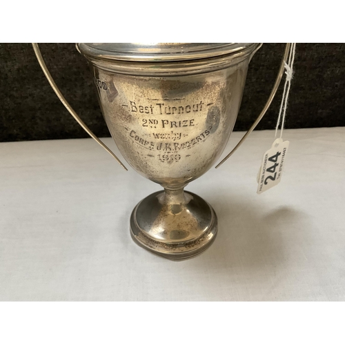 244 - HALLMARKED SILVER TROPHY WITH LID H 8