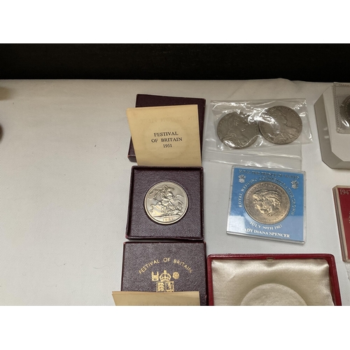 245 - LARGE QTY OF CASED COMMEMORATIVE COINS, 1902 CORONATION MEDAL 2 FESTIVAL OF BRITAIN 1951 COINS ETC