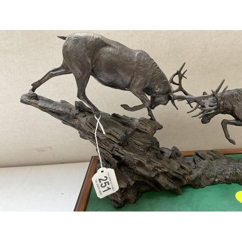 251 - MODERN BRONZE FIGHTING STAGS STATUE ENTITLED MOUNTAIN THUNDER BY D.VAN RAYCHEVELT H 12