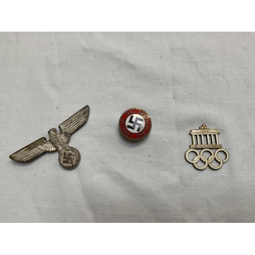 265 - GERMAN ARMBAND, 3 GERMAN BROOCHES