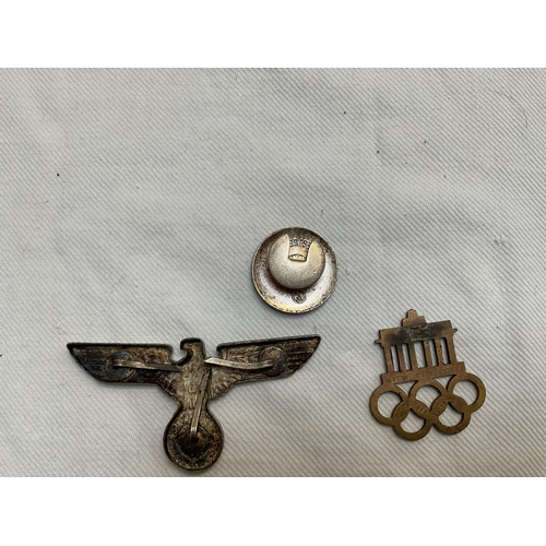 265 - GERMAN ARMBAND, 3 GERMAN BROOCHES