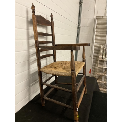 274 - VICTORIAN OAK FARMHOUSE ARMCHAIR WITH WOVEN SEAT