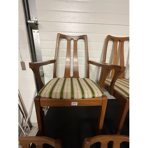 277 - SET OF 8 RETRO TEAK DINING CHAIRS LABELLED NATHAN WITH UPHOLSTERED SEATS TO INCLUDE 6 DINERS AND 2 C... 