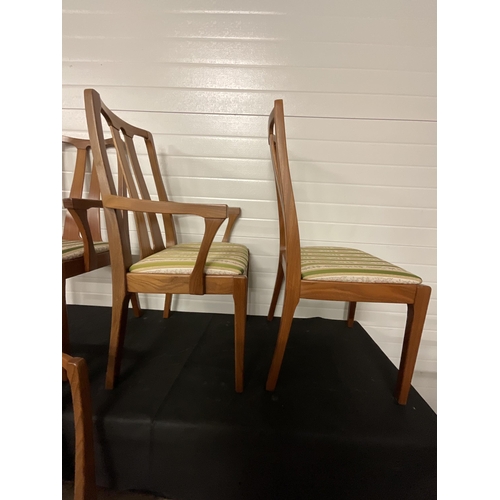 277 - SET OF 8 RETRO TEAK DINING CHAIRS LABELLED NATHAN WITH UPHOLSTERED SEATS TO INCLUDE 6 DINERS AND 2 C... 