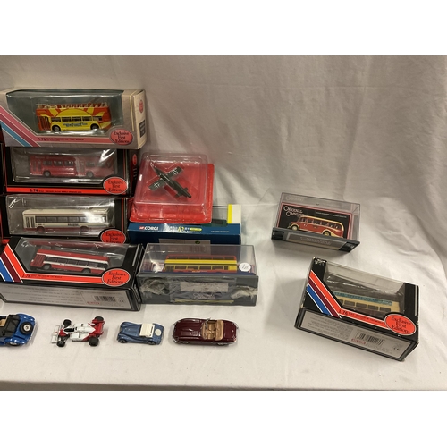 282 - BOX OF BOXED MODEL LORRIES, BUSES, AEROPLANES ETC