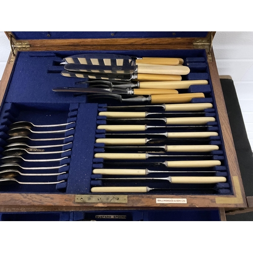 295 - COLINGWOOD & SON LTD OAK CANTEEN OF CUTLERY WITH FITTED DRAWERS APPROX 90 PIECES A/F H 9