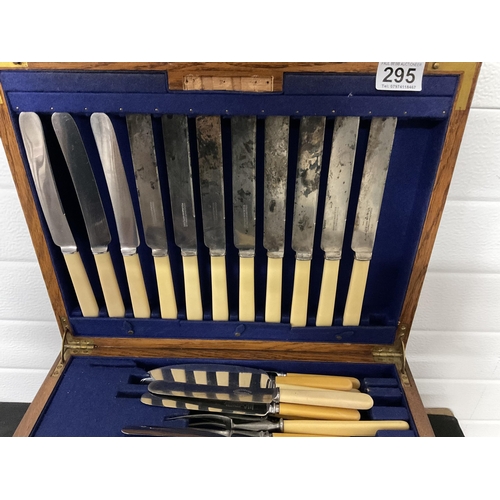 295 - COLINGWOOD & SON LTD OAK CANTEEN OF CUTLERY WITH FITTED DRAWERS APPROX 90 PIECES A/F H 9