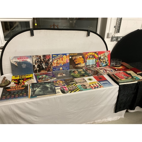 300 - BOX WITH RECORDS, GLASS BOWL, ETC