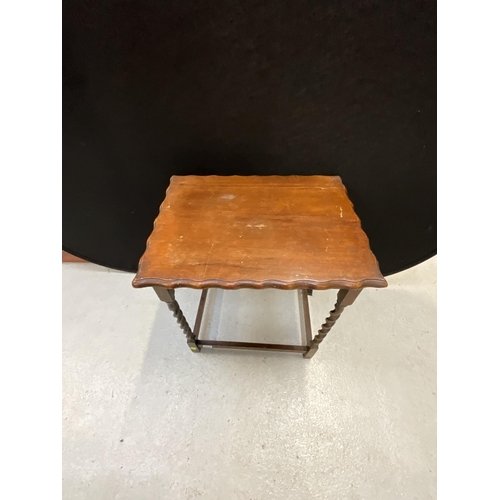 301 - VINTAGE OAK BARLEYTWIST WINDOW TABLE WITH PIE CRUST EDGE H 26