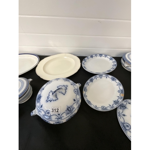 312 - BOX OF VICTORIAN BLUE & WHITE DINNERWARE