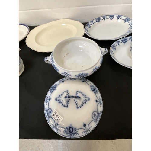 312 - BOX OF VICTORIAN BLUE & WHITE DINNERWARE