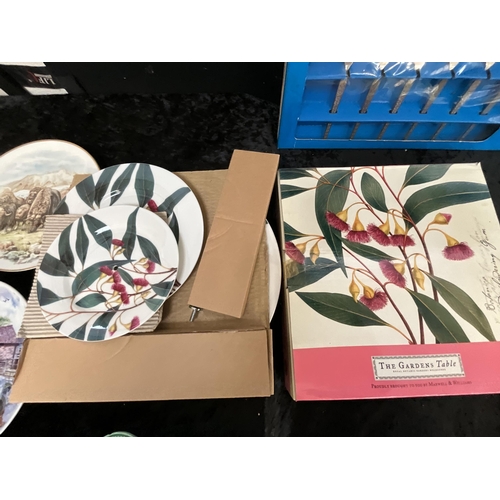 313 - BOX OF CHINA AND BOXED CUTLERY ETC