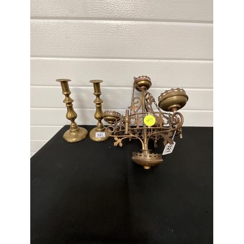 321 - BRASS CHANDELIER H 28