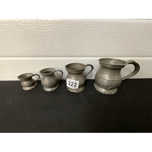 322 - BOX OF SILVER PLATED ITEMS TO INCLUDE 3 PIECE TEA SET AND PEWTER TANKARDS