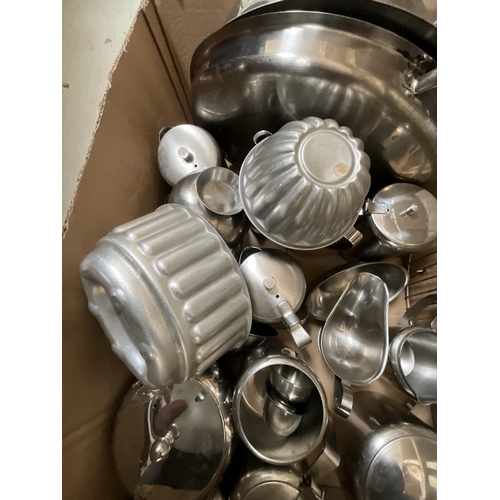 340 - 3 BOXES OF SAUCEPANS, CATERING ITEMS ETC