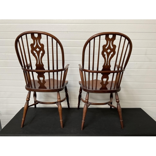 454 - PAIR OF OAK WINDSOR ARMCHAIRS WITH CRINOLINE STRETCHERS H 41