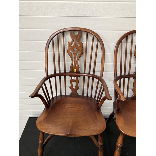 454 - PAIR OF OAK WINDSOR ARMCHAIRS WITH CRINOLINE STRETCHERS H 41