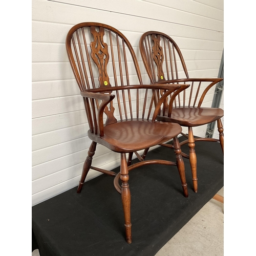 454 - PAIR OF OAK WINDSOR ARMCHAIRS WITH CRINOLINE STRETCHERS H 41