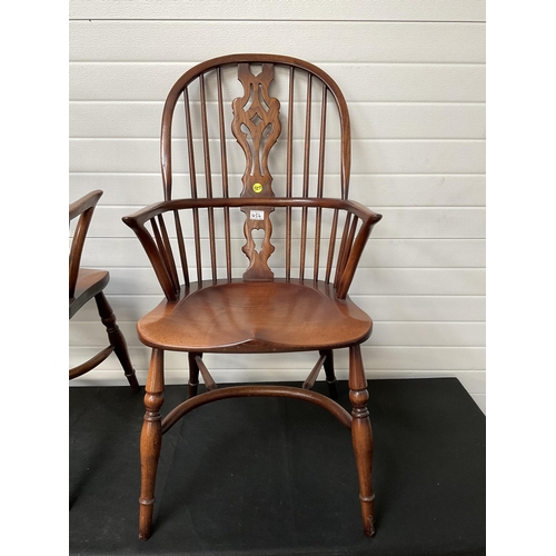 454 - PAIR OF OAK WINDSOR ARMCHAIRS WITH CRINOLINE STRETCHERS H 41