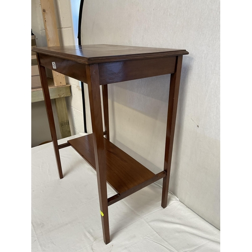 458 - VINTAGE MAHOGANY WINDOW TABLE WITH STRETCHERED BASE H 30