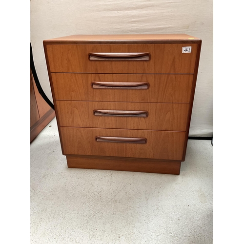 467 - VINTAGE TEAK DRAWER BEDROOM CHEST BADGED G PLAN H 30