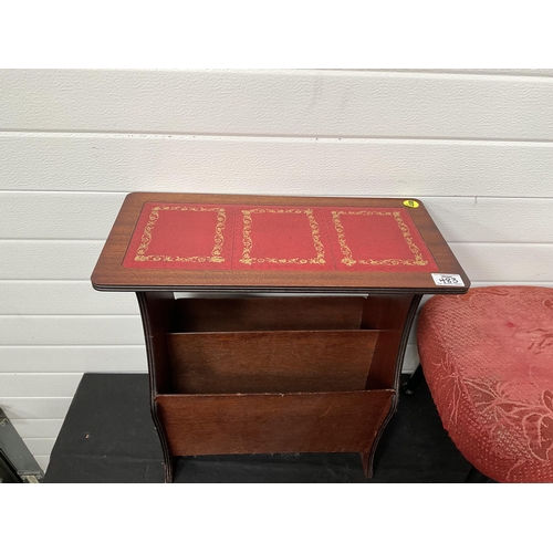 483 - REPRODUCTION MAHOGANY MAGAZINE RACK AND A 2 FOOTSTOOLS