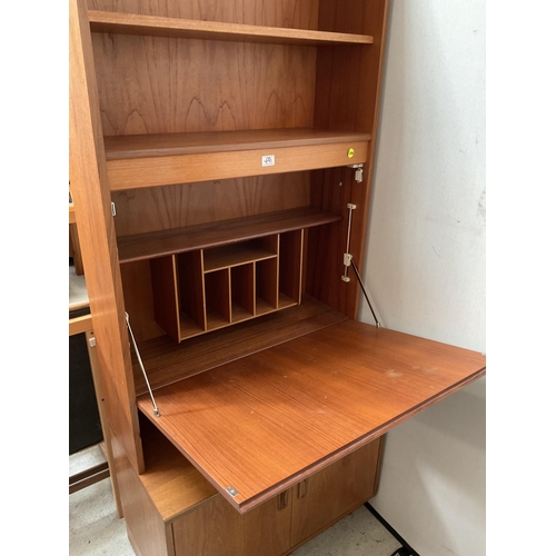 491 - VINTAGE TEAK LOUNGE CABINET WITH OPEN SHELVES OVER COCKTAIL CABINET AND 2 DOORS TO BASE BADGED G PLA... 