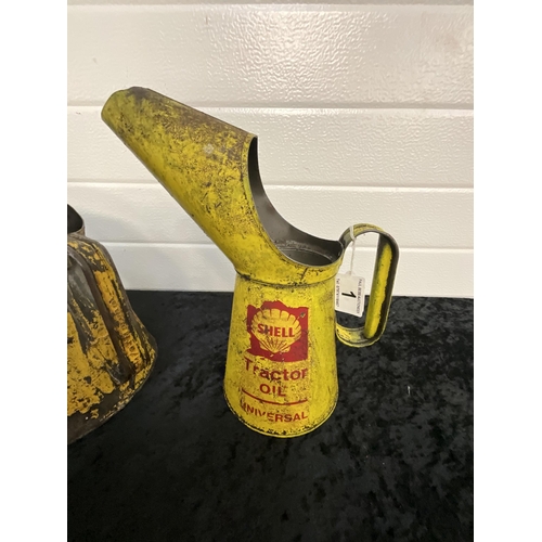 1 - 2 VINTAGE SHELL ADVERTISING OIL CANS TALLEST 11