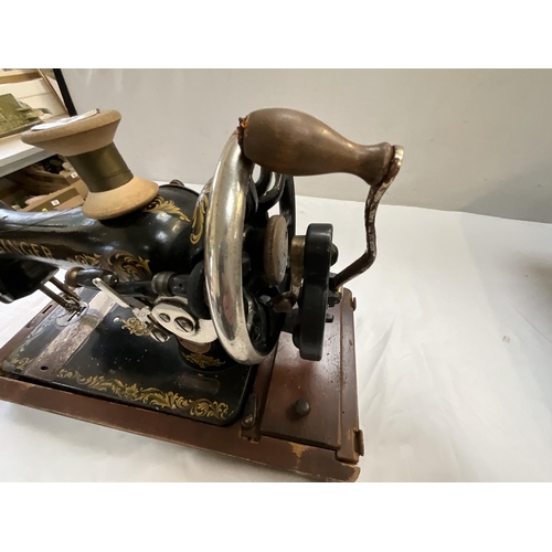 10 - VINTAGE SINGER CASED HAND SEWING MACHINE