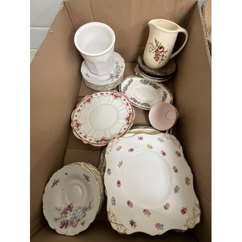 19 - 2 BOXES OF CHINA, KITCHENWARE ETC FIGURES 6.5