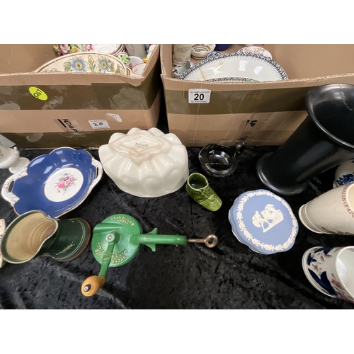 20 - 3 BOXES OF CHINA, KITCHENWARE ETC