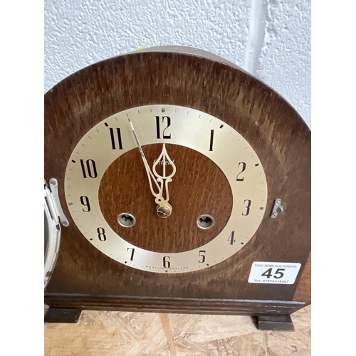 45 - OAK CASED ENFIELD MANTEL CLOCK - PENDULUM ONLY. 9