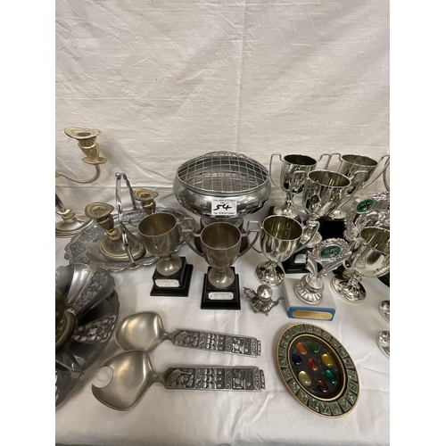 54 - 2 BOXES OF TROPHIES AND SILVER PLATED ITEMS