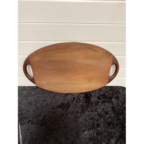 57 - MAHOGANY FRAMED OVAL RIO DE JANEIRO SERVING TRAY 15