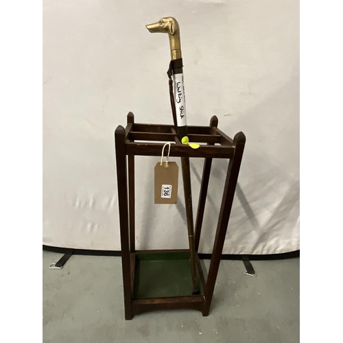 136 - VINTAGE STICK STAND AND WALKING STICK