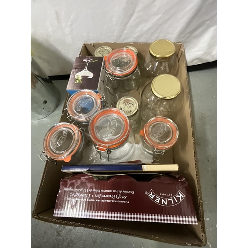 139 - BOX OF KILNER JARS ETC