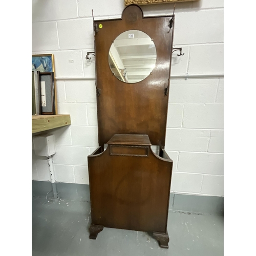 140 - VINTAGE OAK HALL STAND WITH CENTRAL MIRROR 72