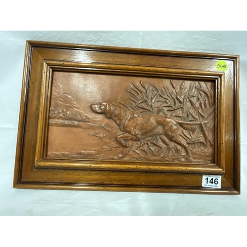 146 - FRAMED TERRACOTTA PLAQUE OF A HUNTING DOG - 17