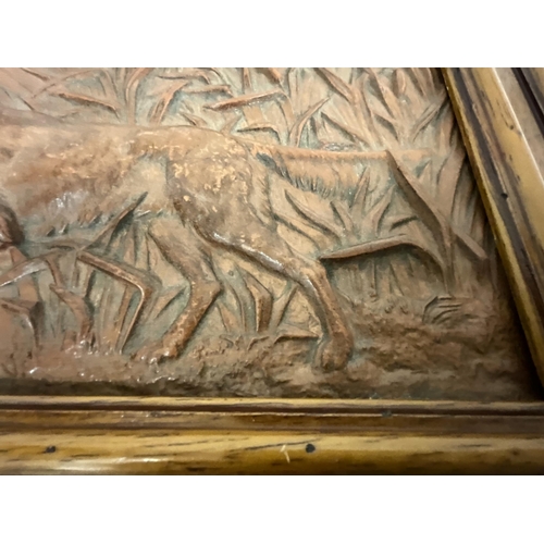 146 - FRAMED TERRACOTTA PLAQUE OF A HUNTING DOG - 17