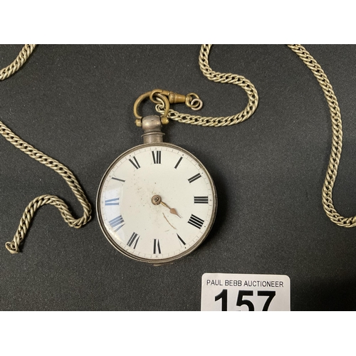 157 - SILVER POCKET WATCH - BIRMINGHAM 1824 AND WHITE METAL CHAIN