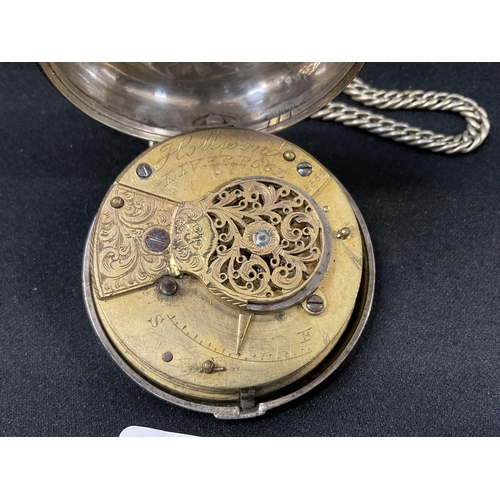 157 - SILVER POCKET WATCH - BIRMINGHAM 1824 AND WHITE METAL CHAIN