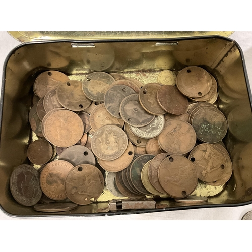 237 - 2 TINS OF COINAGE, STAMPS ETC