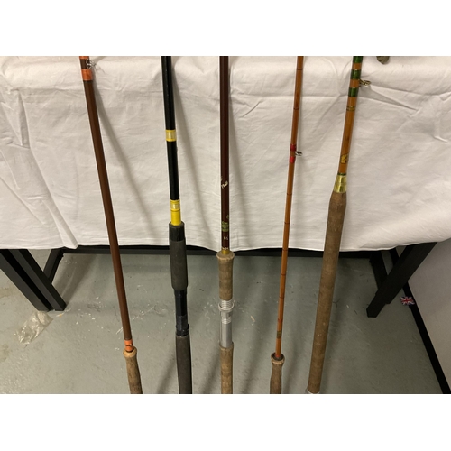 239 - 5 FISHING RODS TO INCLUDE 2 SPLIT CANE EXAMPLES