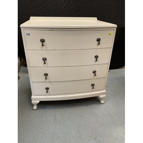 426 - VINTAGE PAINTED 4 DRAWER BOW FRONT CHEST ON CABRIOLE FEET H35