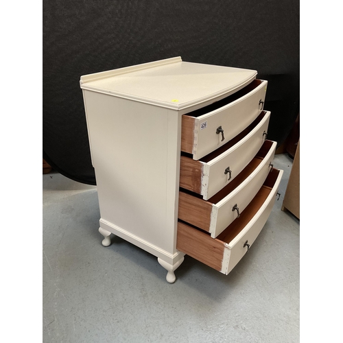 426 - VINTAGE PAINTED 4 DRAWER BOW FRONT CHEST ON CABRIOLE FEET H35